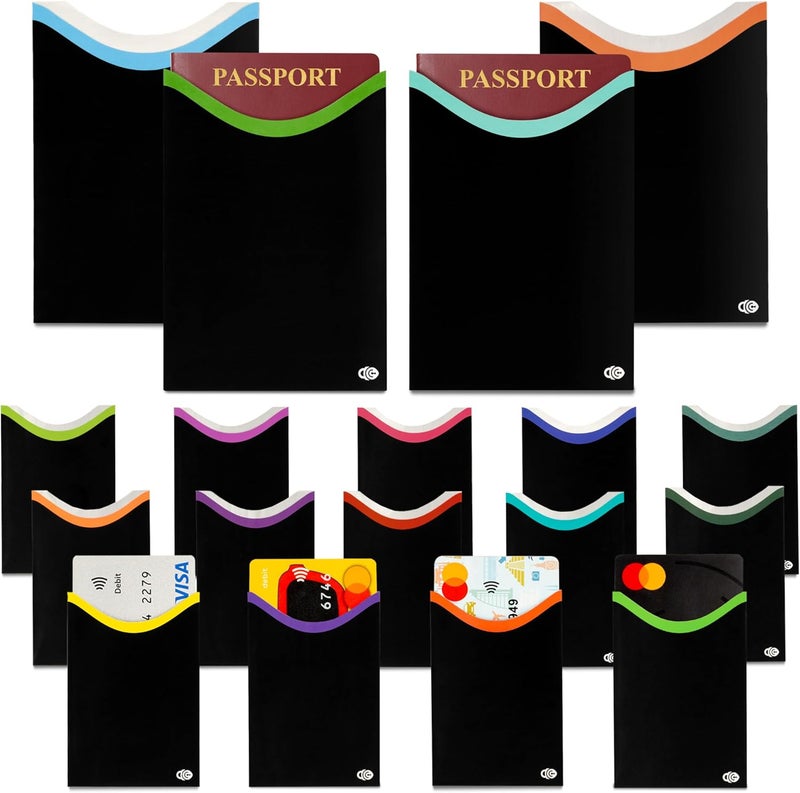 RFID SECURE RFID Blocking Credit Card & Passport Sleeves (14 Short Side Credit Card & 4 Passport Protectors) – RFID Blocking Identity Theft Protection, Slim Design – Ideal for Travel and Everyday Use - Image 1